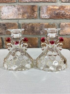 WESTMORELAND GLASS Vintage Thousand Eye Candleholder Pair